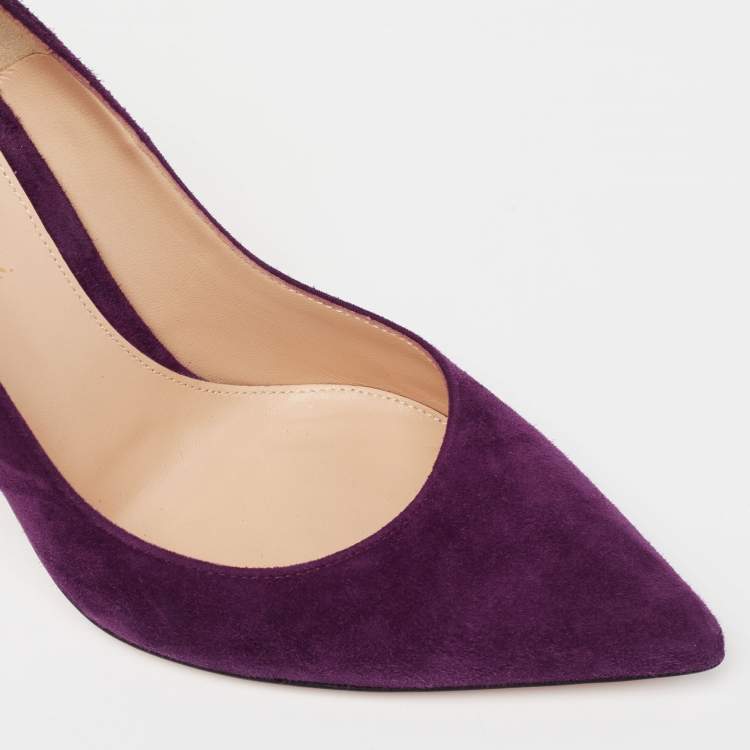 Pre Owned Gianvito Rossi Purple Suede Pointed-Toe Pumps Size 37.5