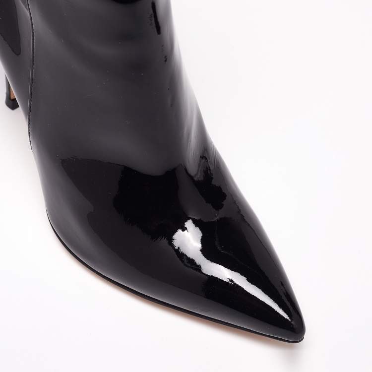 Pre Owned Gianvito Rossi Black Patent Leather Zipper Ankle Boots  Size 36.5