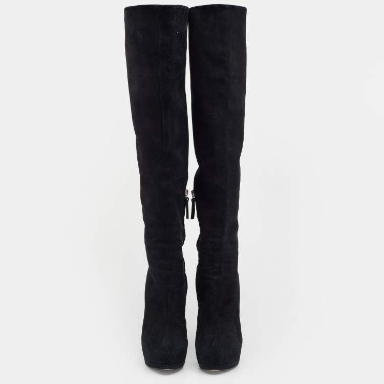 Pre Owned Gianvito Rossi Black Suede Over The Knee Boots Size 38