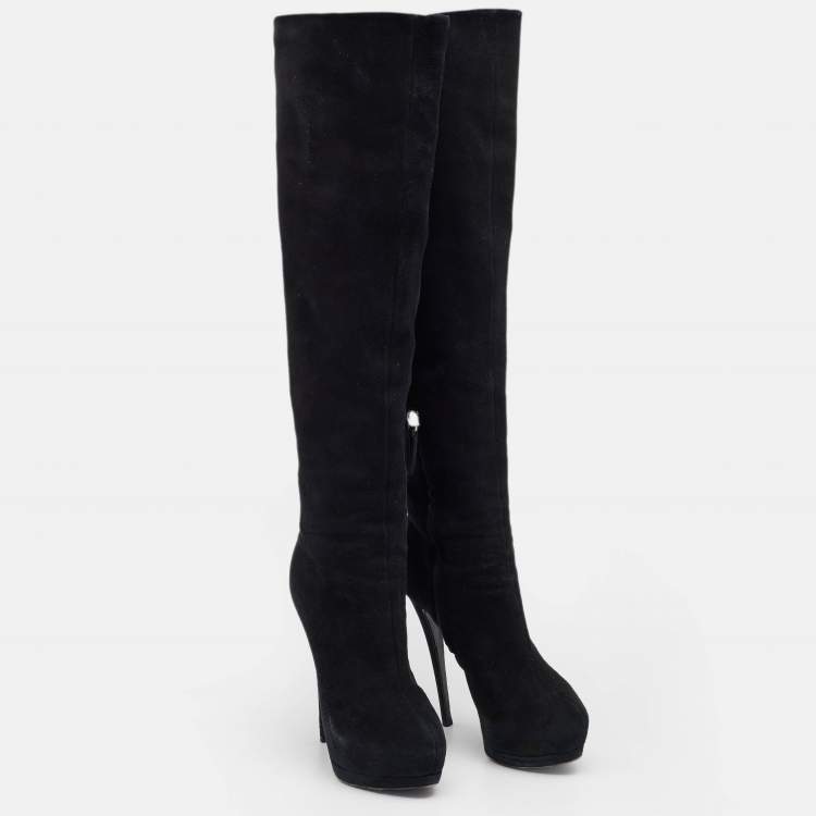 Pre Owned Gianvito Rossi Black Suede Over The Knee Boots Size 38