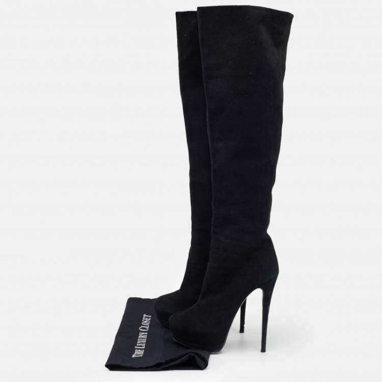 Pre Owned Gianvito Rossi Black Suede Over The Knee Boots Size 38