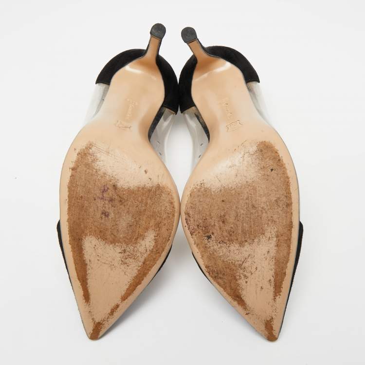 Pre Owned Gianvito Rossi Black Suede and PVC Plexi Pumps Size 37.5