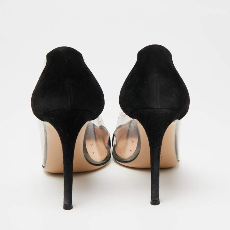 Pre Owned Gianvito Rossi Black Suede and PVC Plexi Pumps Size 37.5
