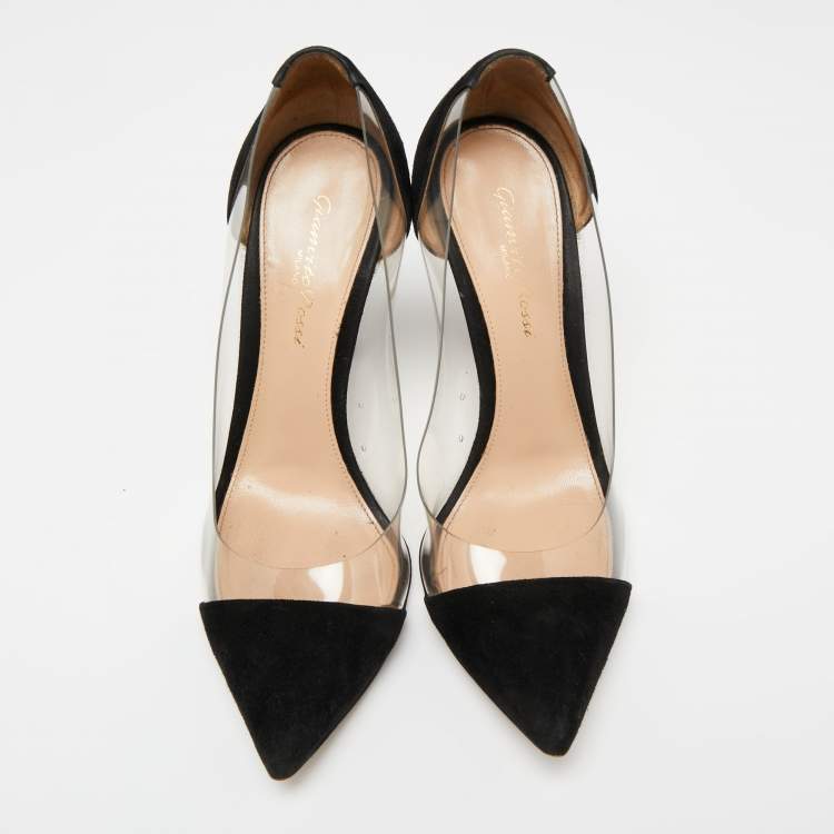 Pre Owned Gianvito Rossi Black Suede and PVC Plexi Pumps Size 37.5