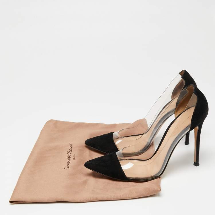 Pre Owned Gianvito Rossi Black Suede and PVC Plexi Pumps Size 37.5