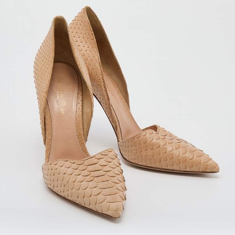 Pre Owned Gianvito Rossi Beige Python Leather Pointed Toe D'Orsay Pumps Size 39