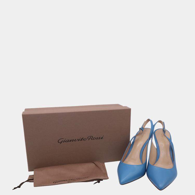 Pre Owned Gianvito Rossi Blue Leather Slingback 85 Pumps Size EU 38.5