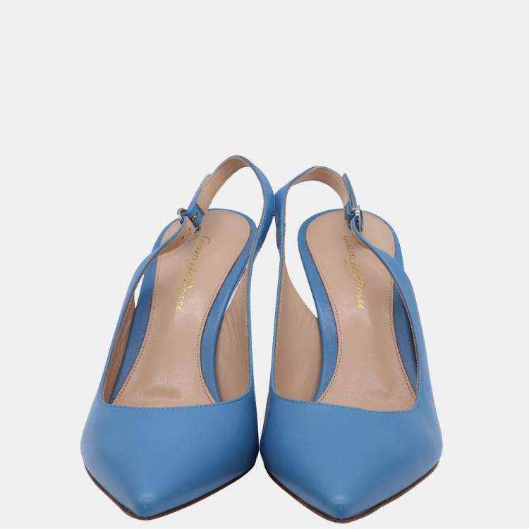 Pre Owned Gianvito Rossi Blue Leather Slingback 85 Pumps Size EU 38.5