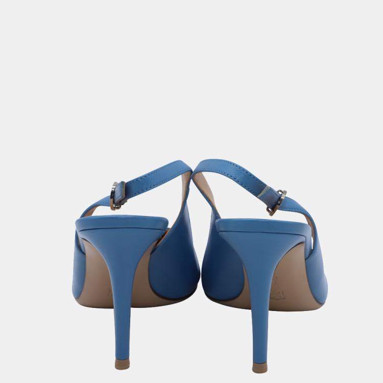 Pre Owned Gianvito Rossi Blue Leather Slingback 85 Pumps Size EU 38.5