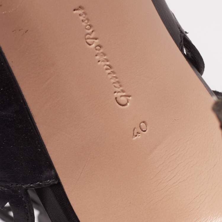 Pre Owned Gianvito Rossi Black Laser Cut Leather Lace-Up Peep-Toe Sandals Size 40