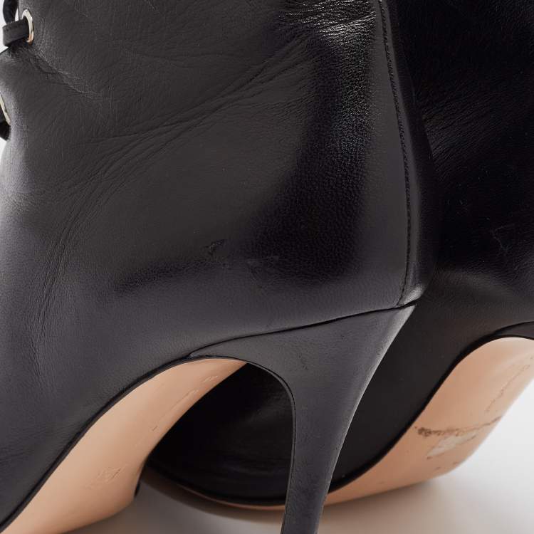 Pre Owned Gianvito Rossi Black Leather Open Toe Lace Up Ankle Boots Size 41