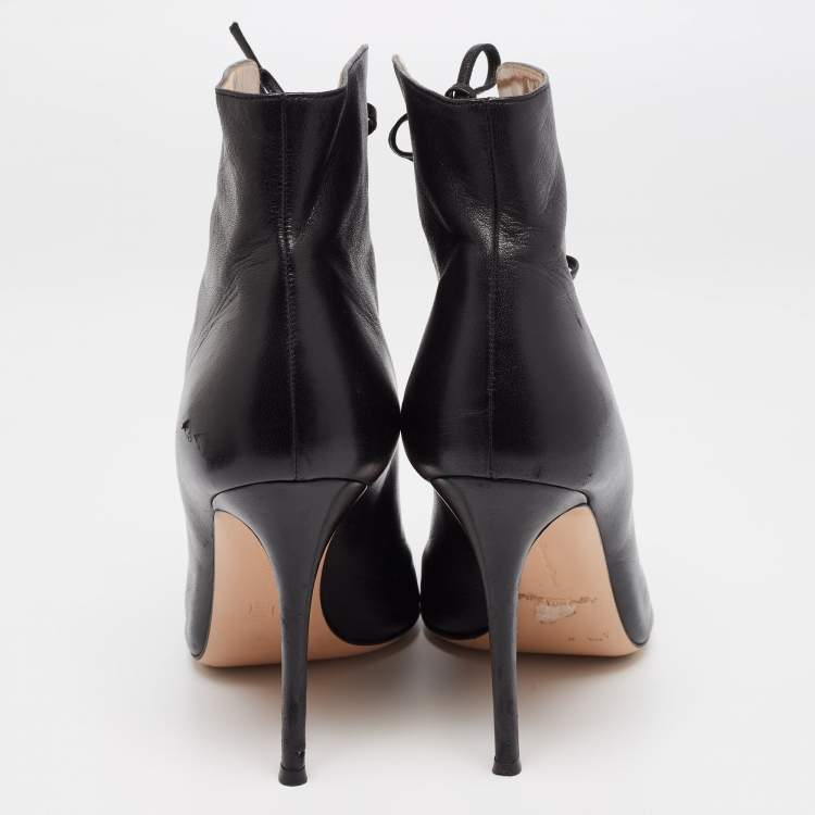 Pre Owned Gianvito Rossi Black Leather Open Toe Lace Up Ankle Boots Size 41