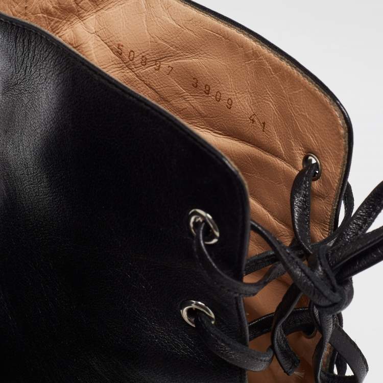 Pre Owned Gianvito Rossi Black Leather Open Toe Lace Up Ankle Boots Size 41