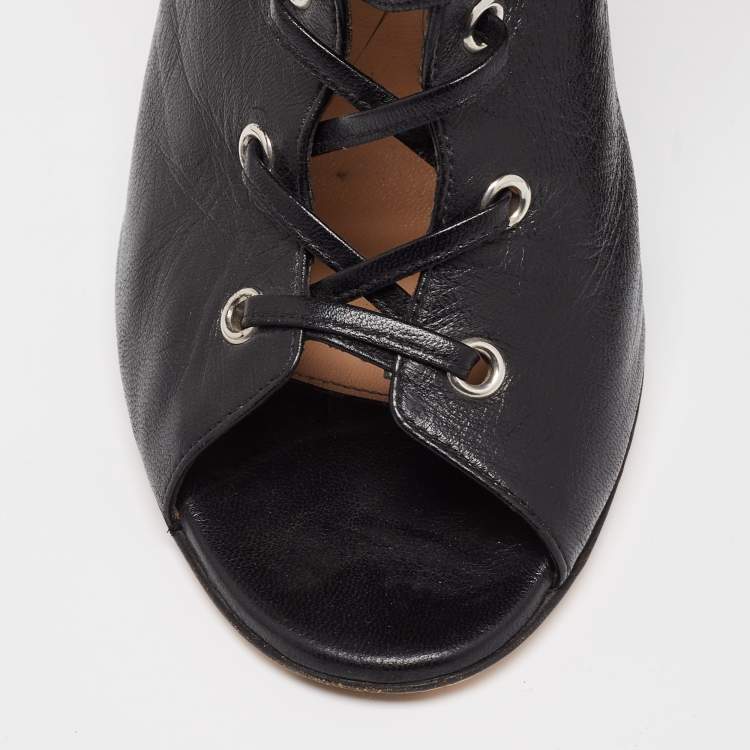 Pre Owned Gianvito Rossi Black Leather Open Toe Lace Up Ankle Boots Size 41