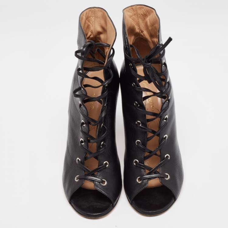 Pre Owned Gianvito Rossi Black Leather Open Toe Lace Up Ankle Boots Size 41