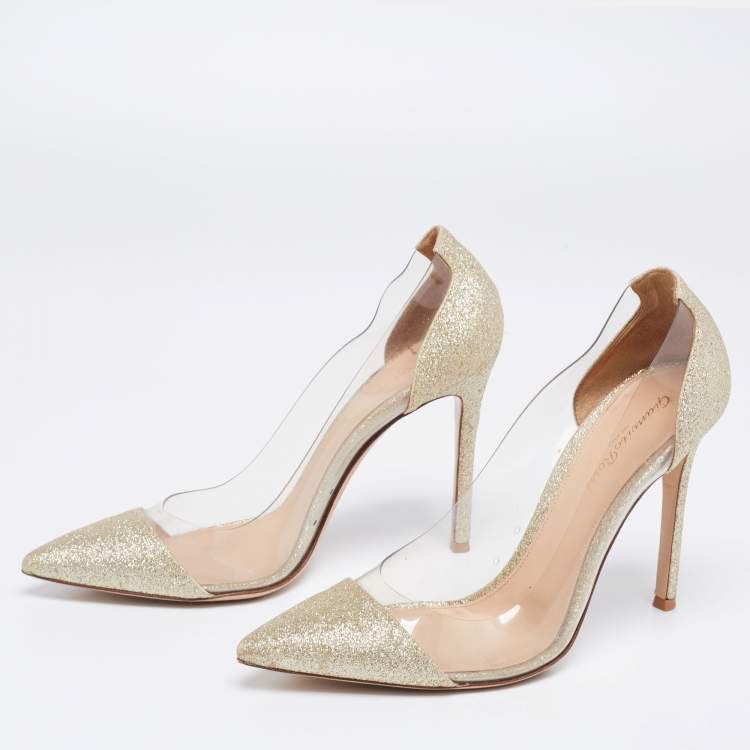 Pre Owned Gianvito Rossi Gold Glitter and PVC Plexi Pumps Size 38