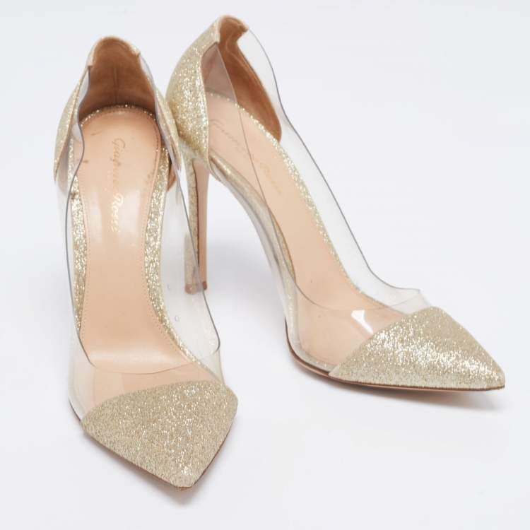 Pre Owned Gianvito Rossi Gold Glitter and PVC Plexi Pumps Size 38