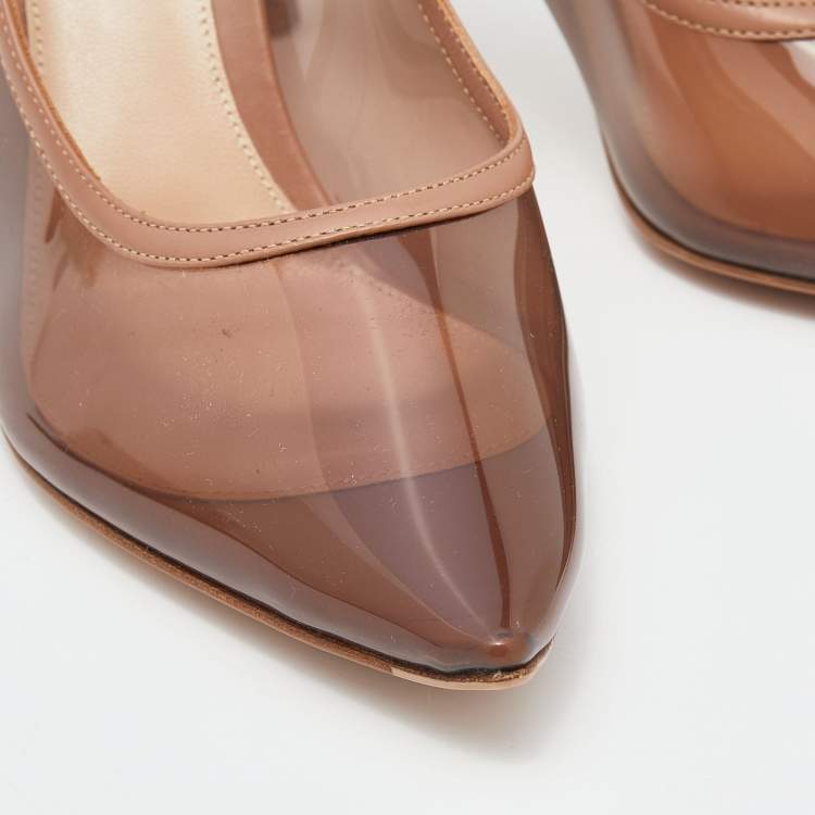 Pre Owned Gianvito Rossi Beige Leather And PVC Pointed Toe Slingback Sandals Size 37