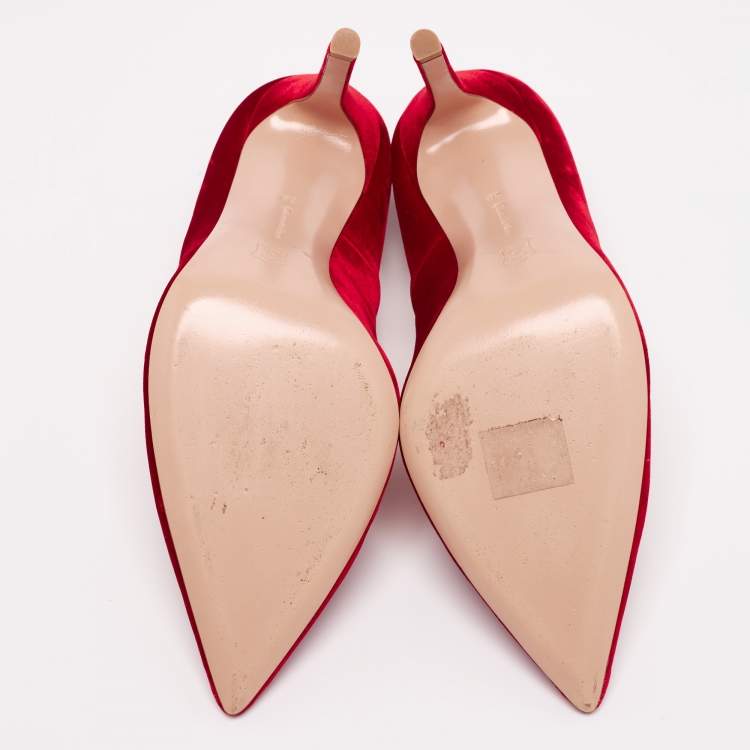 Pre Owned Gianvito Rossi Red Velevt Pointed Toe Pumps Size 38