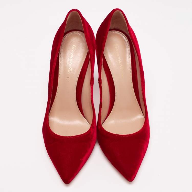 Pre Owned Gianvito Rossi Red Velevt Pointed Toe Pumps Size 38