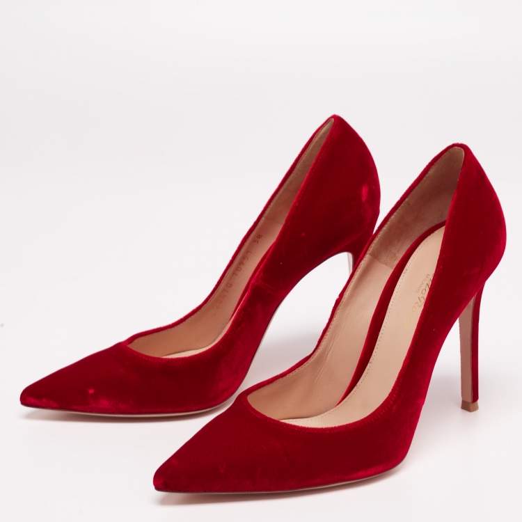 Pre Owned Gianvito Rossi Red Velevt Pointed Toe Pumps Size 38