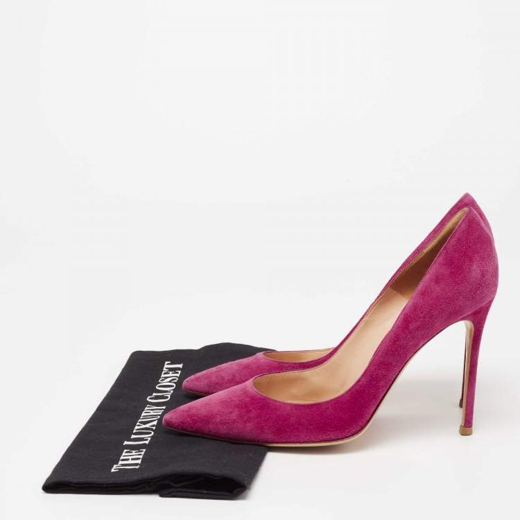 Pre Owned Gianvito Rossi Shocking Pink Suede Pointed-Toe Pumps Size 39.5
