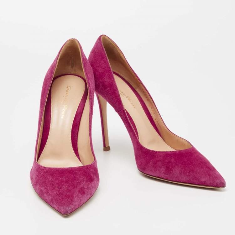 Pre Owned Gianvito Rossi Shocking Pink Suede Pointed-Toe Pumps Size 39.5