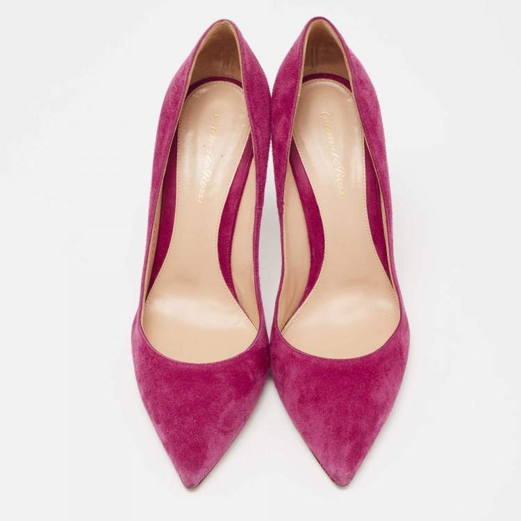 Pre Owned Gianvito Rossi Shocking Pink Suede Pointed-Toe Pumps Size 39.5