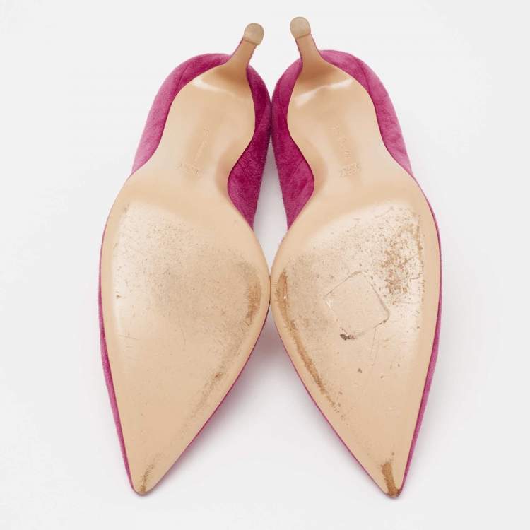 Pre Owned Gianvito Rossi Shocking Pink Suede Pointed-Toe Pumps Size 39.5