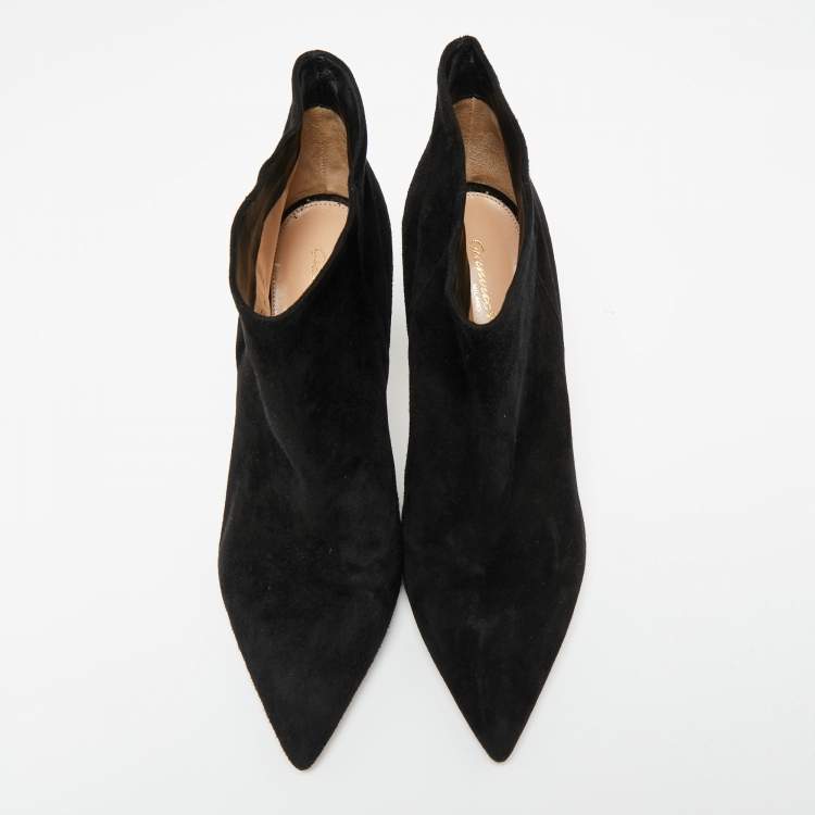Pre Owned Gianvito Rossi Black Suede Kat Ankle Booties Size 41