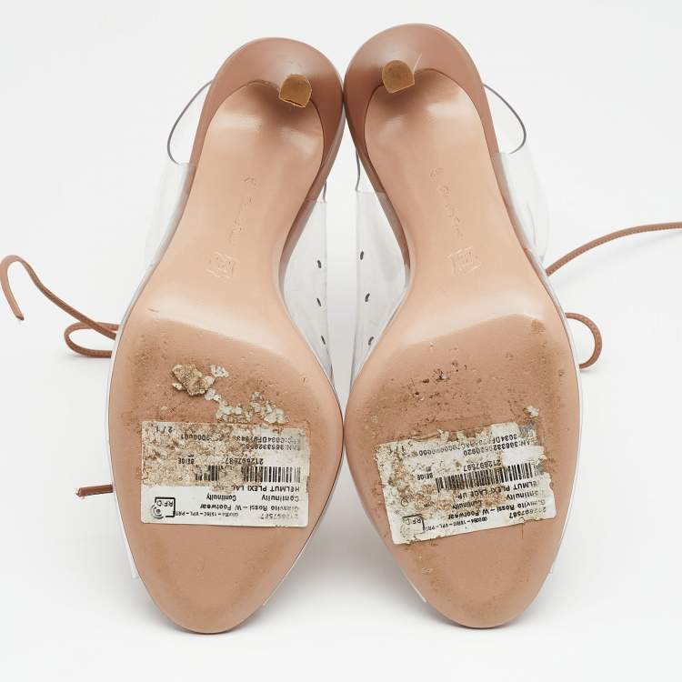 Pre Owned Gianvito Rossi Beige PVC And Leather Helmut Lace Up Boots Size 37