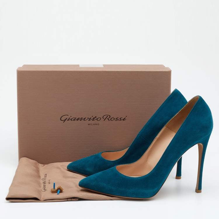 Pre Owned Gianvito Rossi Teal Blue Suede Gianvito Pointed Toe Pumps Size 40