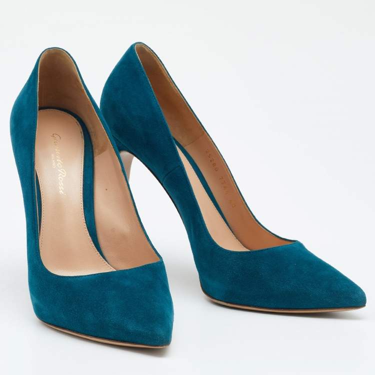 Pre Owned Gianvito Rossi Teal Blue Suede Gianvito Pointed Toe Pumps Size 40