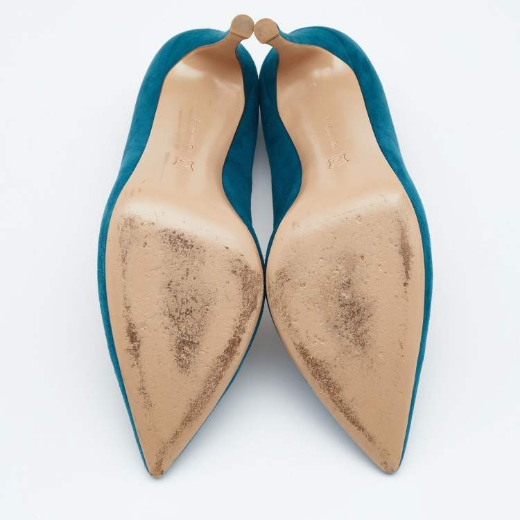 Pre Owned Gianvito Rossi Teal Blue Suede Gianvito Pointed Toe Pumps Size 40