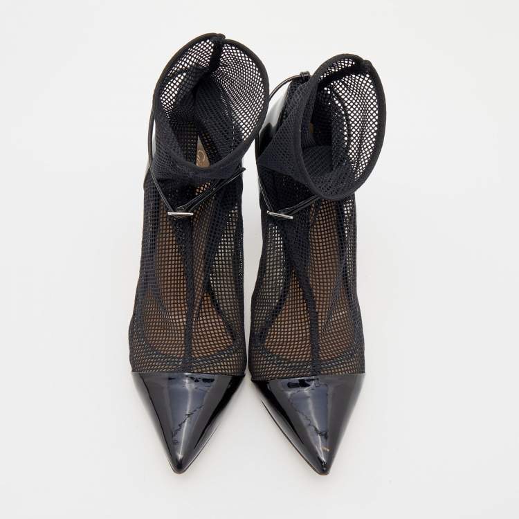 Pre Owned Gianvito Rossi Black Mesh And Patent Leather Idol Booties Size 36.5