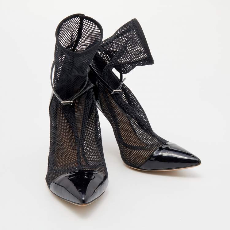 Pre Owned Gianvito Rossi Black Mesh And Patent Leather Idol Booties Size 36.5