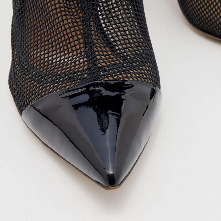 Pre Owned Gianvito Rossi Black Mesh And Patent Leather Idol Booties Size 36.5