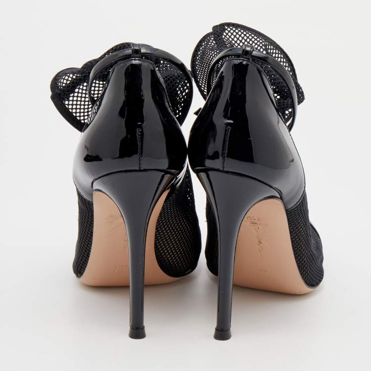 Pre Owned Gianvito Rossi Black Mesh And Patent Leather Idol Booties Size 36.5