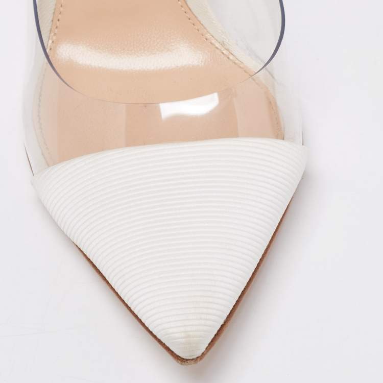 Pre Owned Gianvito Rossi Off-White Fabric, Leather and PVC Plexi Pumps Size 36