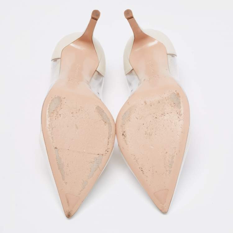 Pre Owned Gianvito Rossi Off-White Fabric, Leather and PVC Plexi Pumps Size 36
