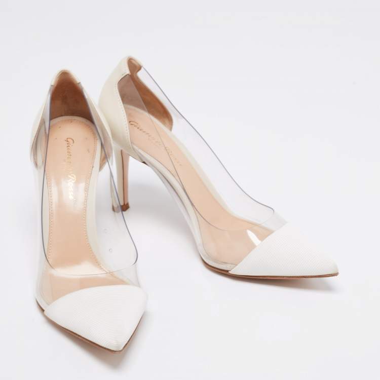 Pre Owned Gianvito Rossi Off-White Fabric, Leather and PVC Plexi Pumps Size 36
