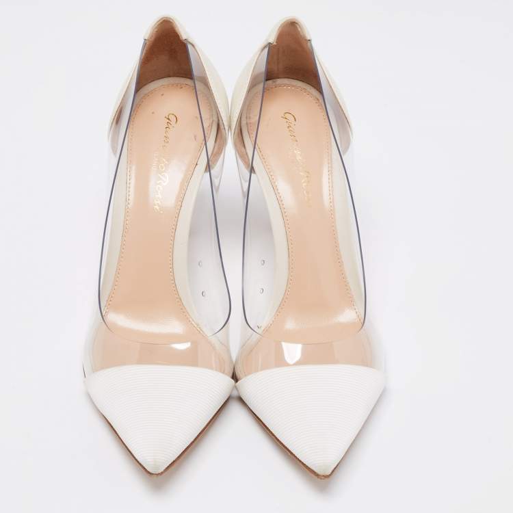 Pre Owned Gianvito Rossi Off-White Fabric, Leather and PVC Plexi Pumps Size 36
