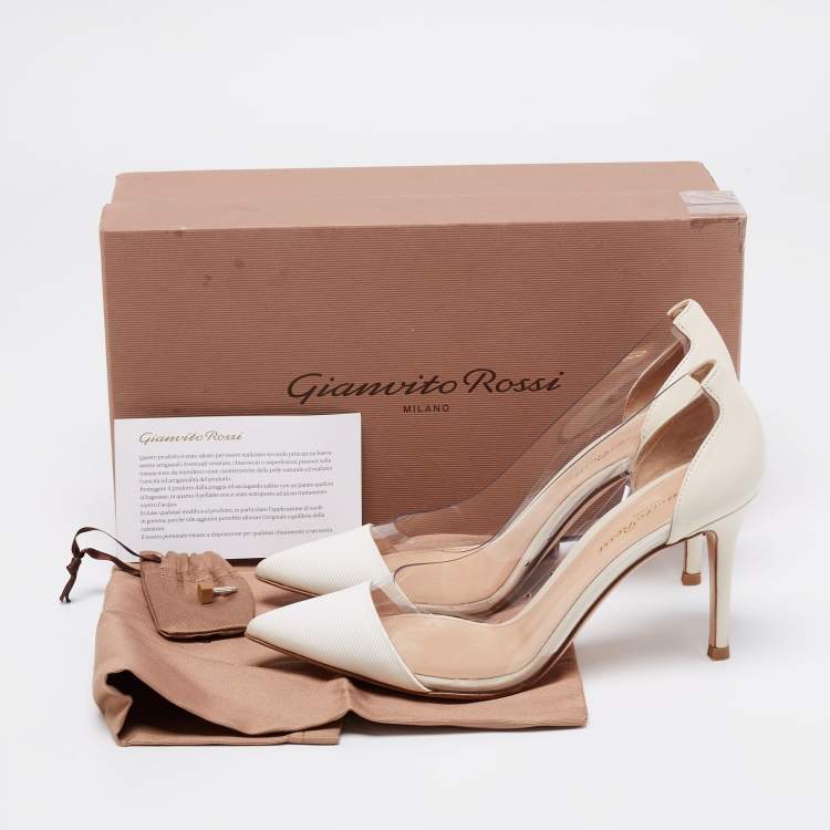 Pre Owned Gianvito Rossi Off-White Fabric, Leather and PVC Plexi Pumps Size 36