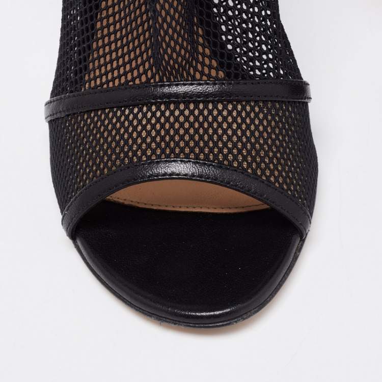 Pre Owned Gianvito Rossi Black Mesh and Leather Idol Open-Toe Ankle Booties Size 36