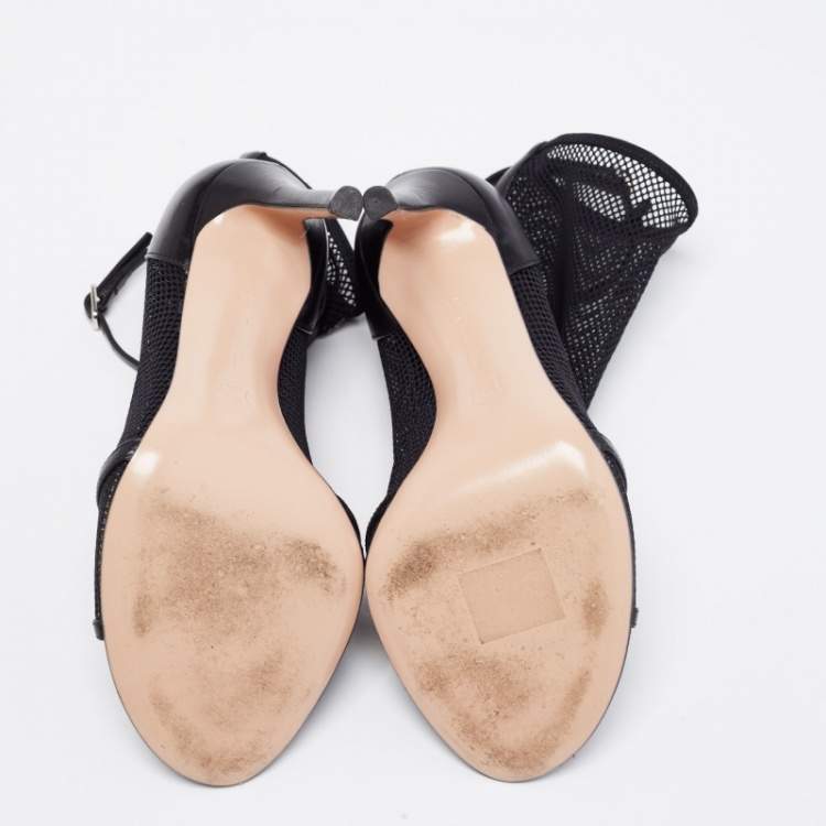 Pre Owned Gianvito Rossi Black Mesh and Leather Idol Open-Toe Ankle Booties Size 36