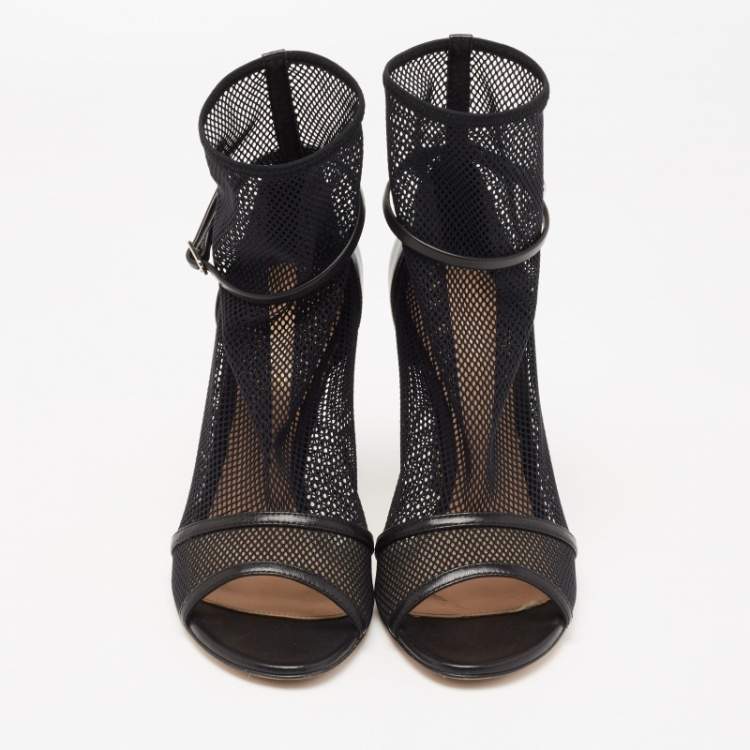 Pre Owned Gianvito Rossi Black Mesh and Leather Idol Open-Toe Ankle Booties Size 36