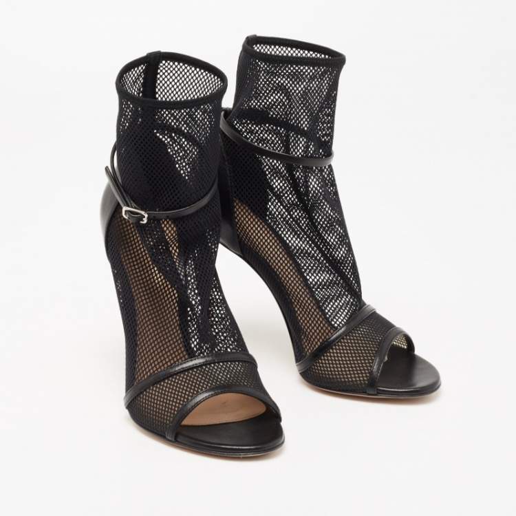 Pre Owned Gianvito Rossi Black Mesh and Leather Idol Open-Toe Ankle Booties Size 36