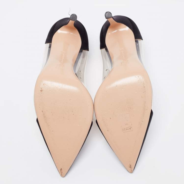 Pre Owned Gianvito Rossi Black Satin And PVC Plexi Pumps Size 39