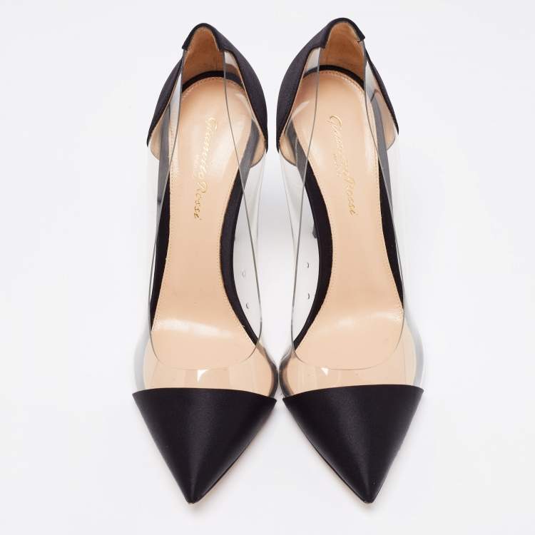 Pre Owned Gianvito Rossi Black Satin And PVC Plexi Pumps Size 39
