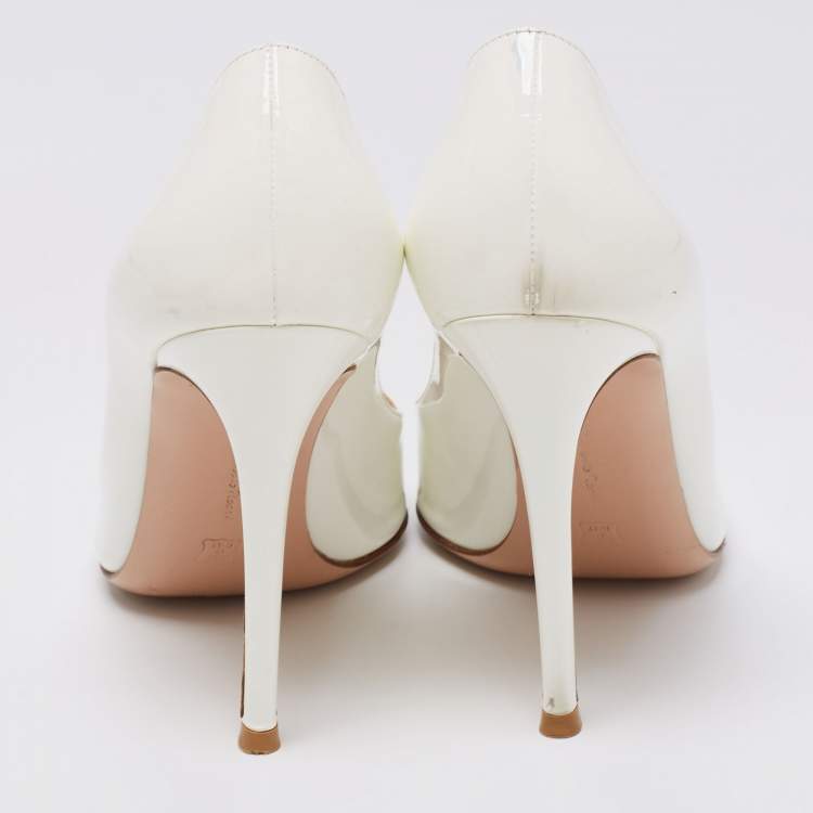 Pre Owned Gianvito Rossi White Patent Leather Pointed Toe  Pumps Size 38